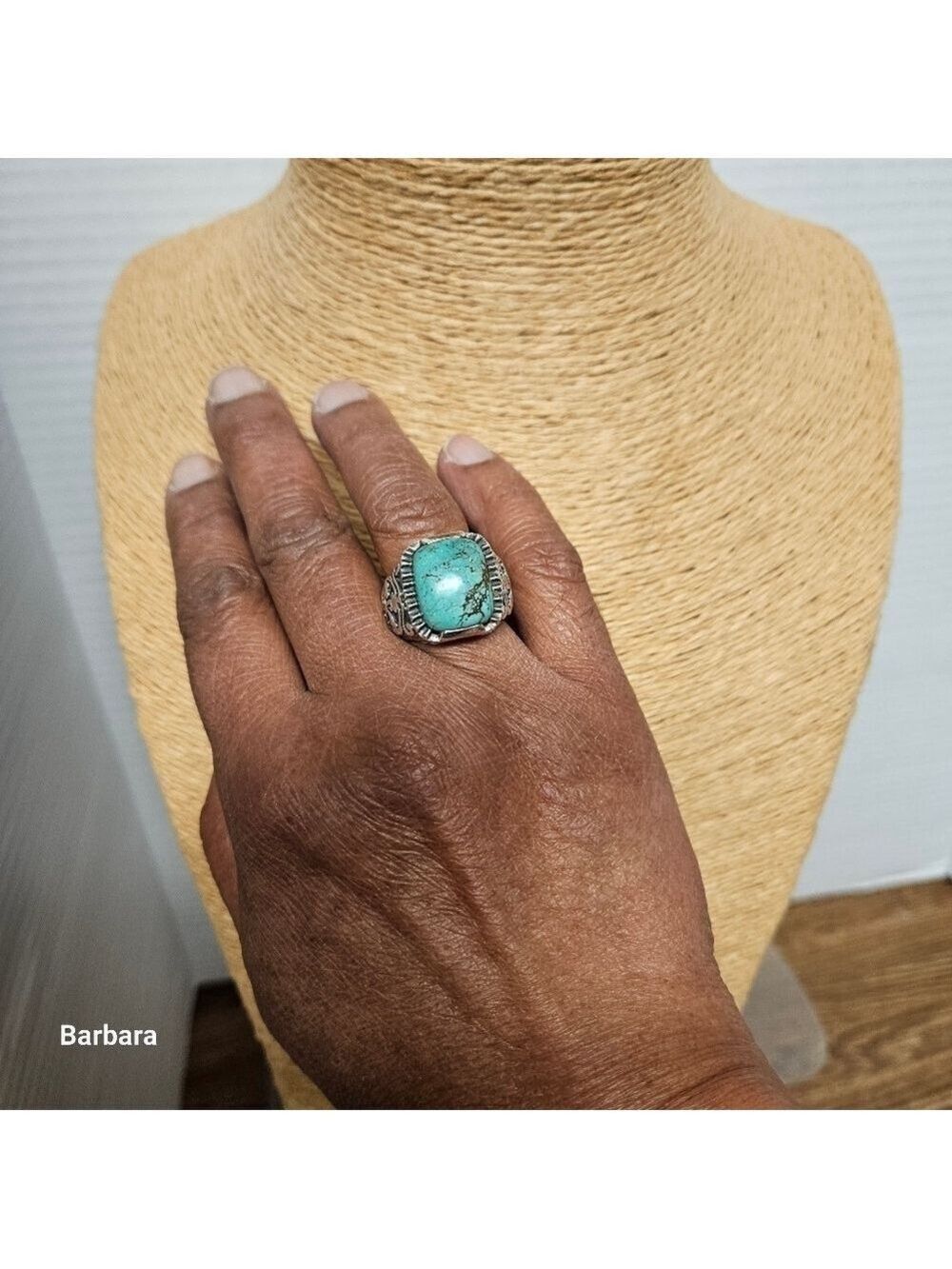 Men's Turquoise 925 Sterling Ring, Size 9
